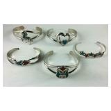 Five silvertone coral and turquoise chip