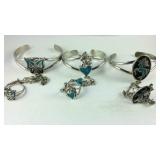 Three silvertone turquoise chip bracelets with