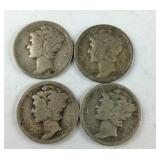 Four mercury dimes 1929, 1936, 1934, and one nine