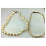 Two pearl necklaces one is missing hook loop 16in