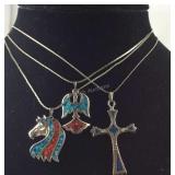 Three silvertone chip necklaces