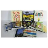 Group of coffee table books, includes cartoons,