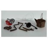 Rusty oil can, Teledyne Big Beam flashlight (not