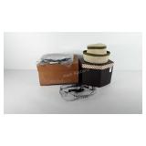 Two hat boxes with hats, includes DSCP hat from
