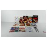 Books and flatware, includes mostly cookbooks and