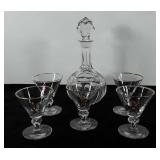 Glassware, decanter (10") and five equestrian