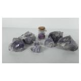 Amethyst geodes, includes seven pieces and jar of