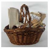 Basket of dish towels, placemats, napkins, napkin