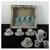 Toy China tea set with box, includes four cup and