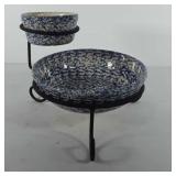 Roseville spongeware chip and dip set by Henn