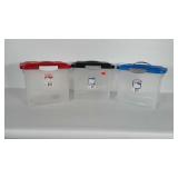 3 Sterlite hanging file storage totes.