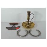 Mixed group, includes brass candlestick holder