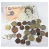 Foreign money plus a few dimes and pennies