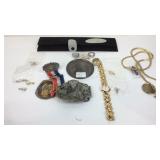 Costume jewelry, wrist watch,  belt buckle etc