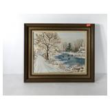 Folk art styled painting on canvas, signed and