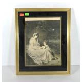 Early print in frame with black painted mat, some