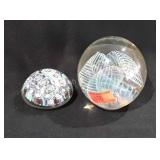 Two glass paper weights, includes one millefiori