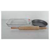 Bakeware, includes rolling pin, cake pan, and