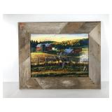 Finished jigsaw puzzle with rustic frame, 38x31