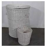 Wicker hamper and wastebasket,  both painted
