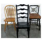 Group of three mismatched chairs, tall back