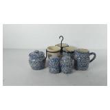 Henn pottery dip bowl caddy, cream and sugar, and