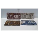 4 License Plates, 2 Maryland 65&71,  2 Wisconsin