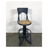 Cane seat swivel barstool, painted wooden base,