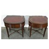 Pair of end tables, flat back, curved front,