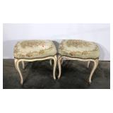 Pair of Louis XV vanity size benches, tapestry