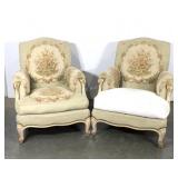 Louis XV armchairs, tapestry fabric, feather