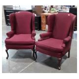 Pair of Wingback Chairs, burgundy color, by
