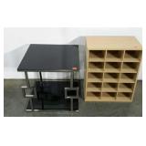 Accent table and storage cubbies, table is 20"