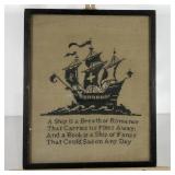 Black and white cross stitch, framed 12x14