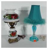 2 lamps. One vintage milk glass lamp, hand painted