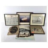 Art group, watercolor, Confederate ship picture,