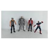Four action figures, Capitan America, Antman,
