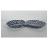 Two Roseville spongeware Henn pottery pie plates,