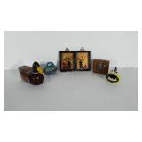 Mixed lot: wooden duck (used to hold landline