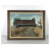 Barn painting on canvas, signed Coble, framed,