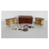 Wooden jewelry chest with misc. Knickknacks
