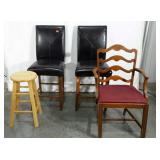 Chair group, two tall chairs, 25" to seat, wooden