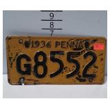 License Plate, 1936 Penna, # G8552