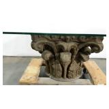 Pedestal table with glass top, 39 1/2" x 39 1/2",