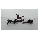 Cast iron toys, includes rocking horse, carriage