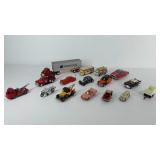 Group of toy cars, mostly older models, poly and