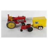Toys, tractors and a trailer, large tractor is