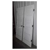 Doors, two 5 panels, glass door knobs, wear on
