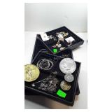 Group of Jewelry,  tokens, pins, charms