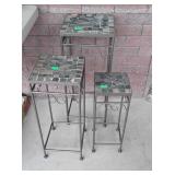 3pc Plantstands, tile tops, 19,23,27" tall.
